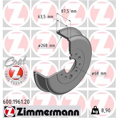 ZIMMERMANN Bremstrommel COAT Z 600196120 Hinterachse für VAG