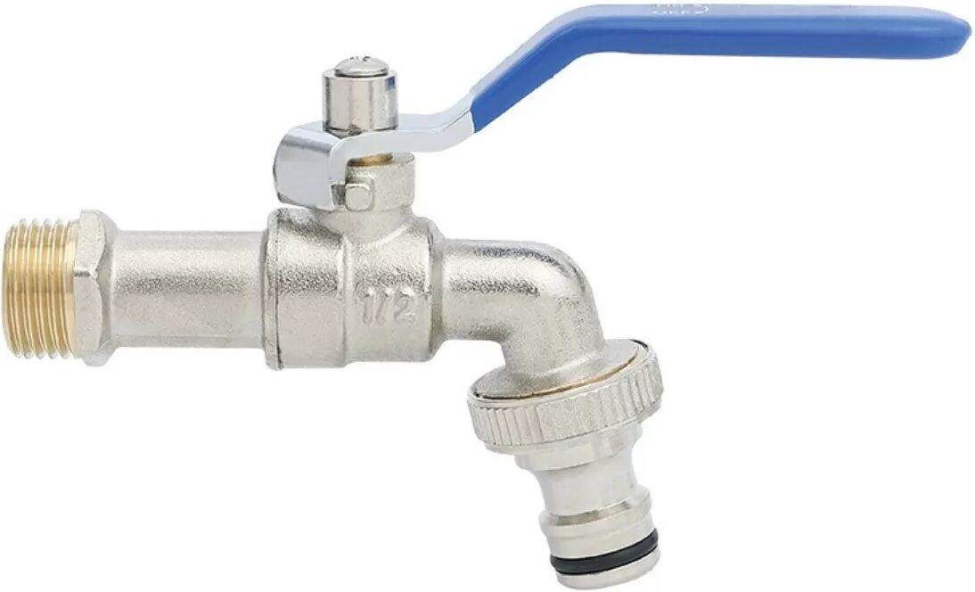 INF Messing-Gartenauslauf 1/2x3/4 Silber-Blau - Hochdurchsatz frostbeständiger Außenhahn, 190g Blau