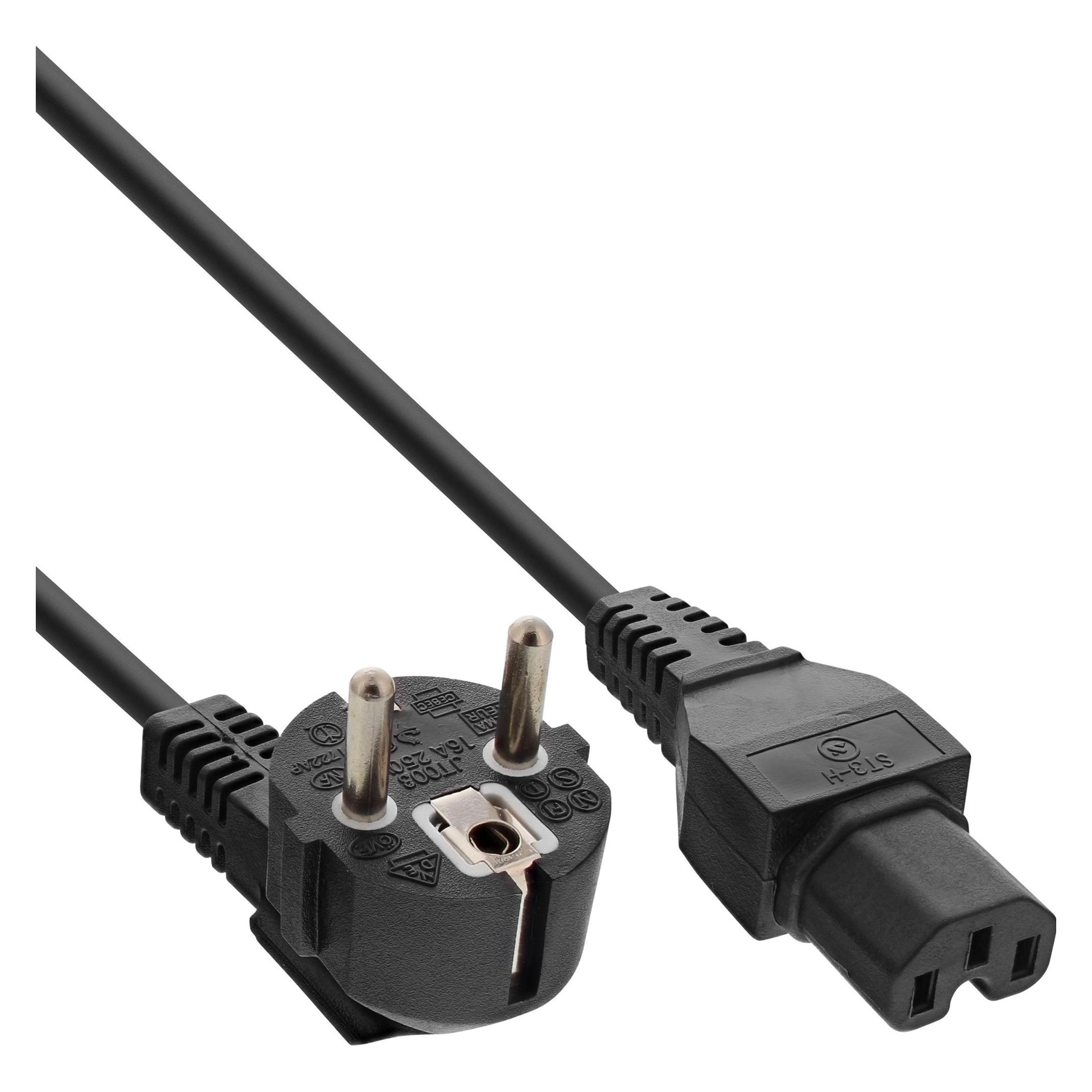 InLine 25er Bulk-Pack Netzkabel, Schutzkontakt gewinkelt auf Warmgerätestecker C15 gerade, schwarz (2 m) (B-16810D)