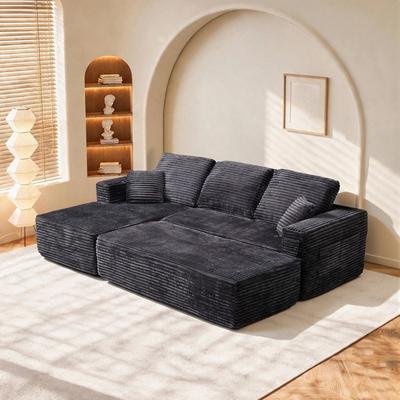 Abrihome "100.39"" Modular Corduroy Boneless Sectional Sofa with Movable Chaise"