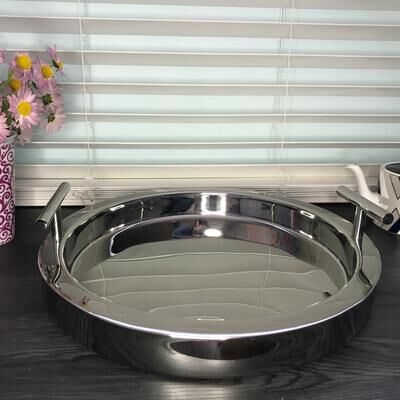 Elegance "Stainless Steel Silver Double wall tray with T handles 14"" dia"