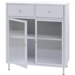 Mendler Kommode HWC-O87, Schrank Sideboard Highboard, Staufächer Schubladen Industrial Metall Schilfglas 96x80x40cm ~ weiß
