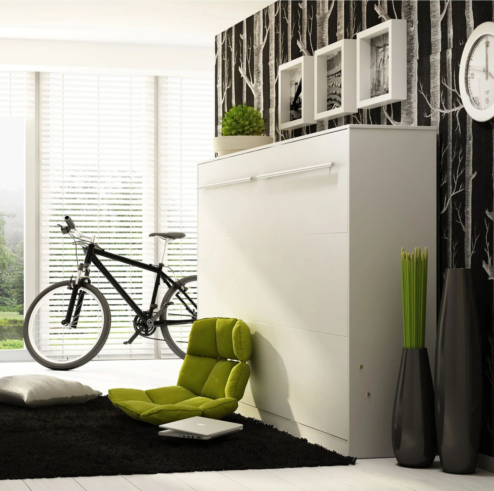 garneroarredamenti Letto a scomparsa orizzontale 90x200 cm singolo bianco Chimera