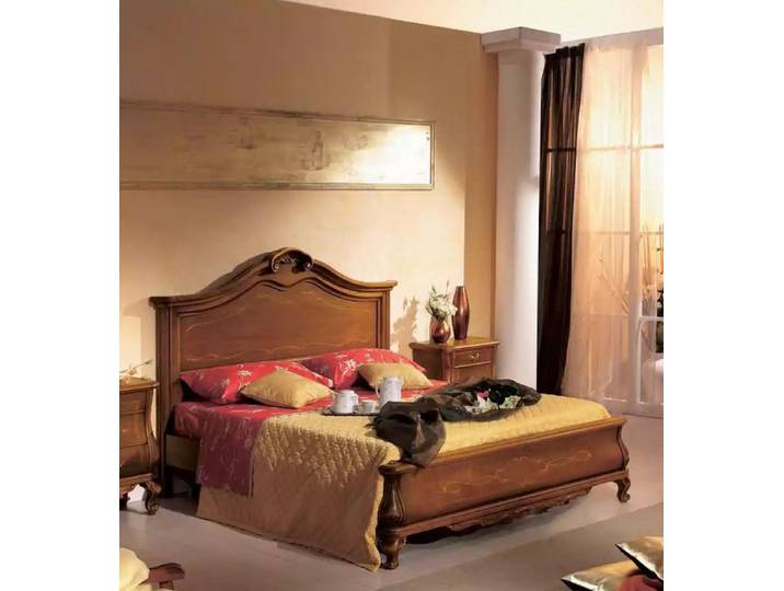 JVmoebel Bett Klassisches Holzdoppelbett in warmer Brauntönung, italienische Eleganz (1-tlg., Nur Bett), Made in Italy