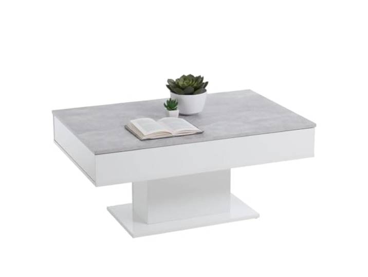 FMD furniture Table Basse Table de Salon Beton/Blanc Satiné LxHxP Cenv. 100 X 65 X 45 Cm avec Tiroir