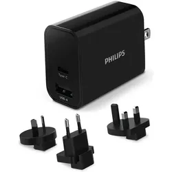 Philips Travel charger 230V DLP2621T04 (30 W, 2 Ports), USB Ladegerät, Schwarz, Grau, Silber