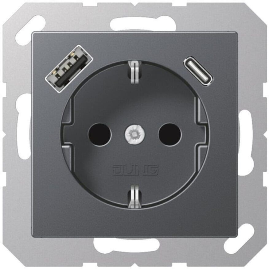 Jung SCHUKOsteckdose A1520-15CAANM m. USB Anthrazit Typ AC)