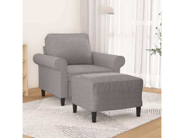 YUTAASU Sessel mit Hocker Hellgrau 60 cm Stoff Atmungsaktiv, Langlebig, Sperrholzrahmen, Metall, Dick gepolstert, Armlehnen, Rückenkissen, Fußhocker, Montageanleitung