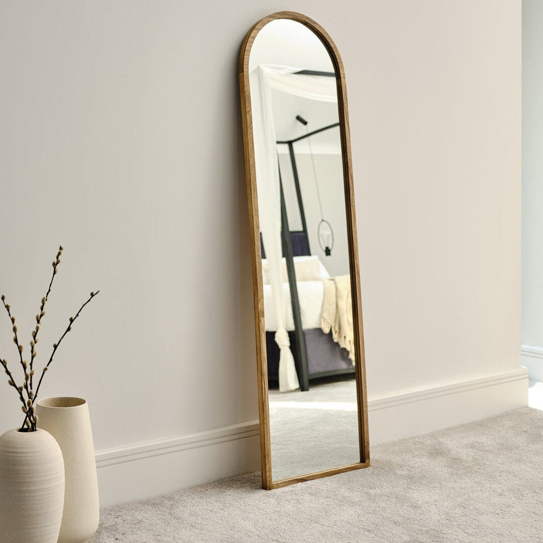 17 Stories Symari Solid Wood Arch Wall Full Length Mirror Brown Wood 140cm H X 40cm W X 3cm D