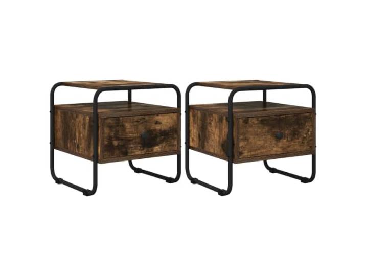 KFGWERSTY Nachttisch Eiche 40 x 39,5 x 40 cm Geräucherte Holzwerkstoff Holzwerkstoff und verzinkter Stahl, 1 Schublade und 1 Regal, fürs Schlafzimmer, 2 Stück im Lieferumfang