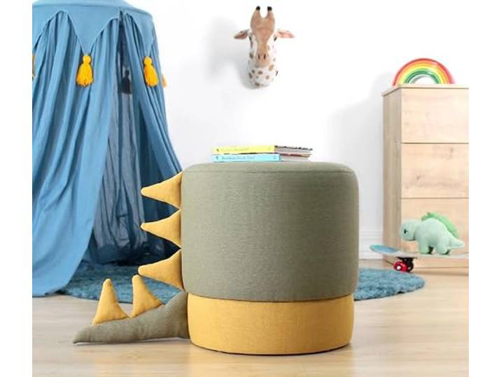 Emob Moderner grüner Pouf, 37 cm Durchmesser, 38 cm Höhe 50% Baumwolle/50% Samt, PVC-beschichtete, verdeckte Beine, 6 cm orthopädischer Schaumstoff Ideal für Kinder und Unterhaltung