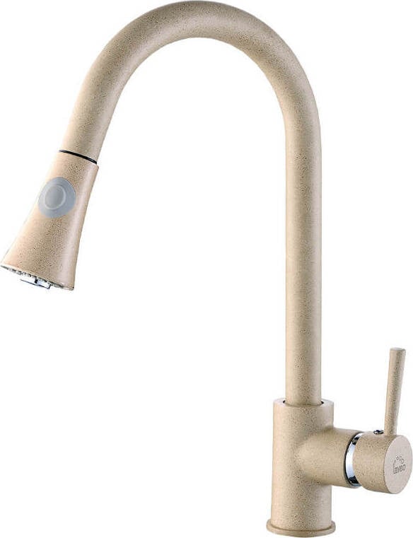 Laveo Design kraan voor spoelbak met uitschuifbare tuit en bijpassende granieten accessoires