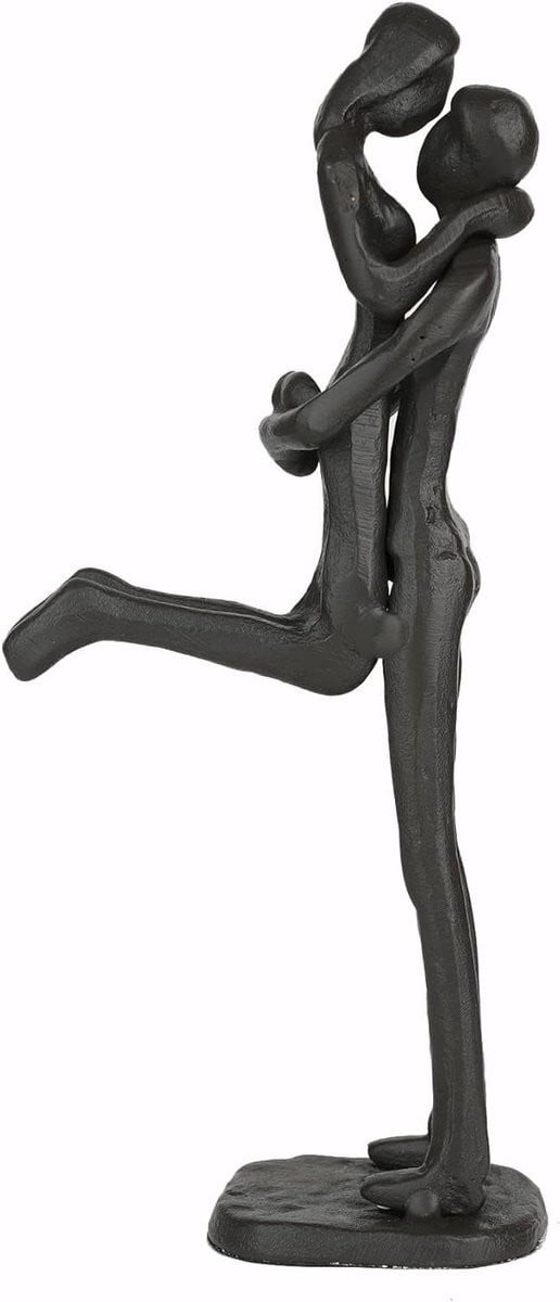 Vader Zoon Sculptuur - Handgemaakt Metalen Beeldje voor Tafeldecoratie - Zwart