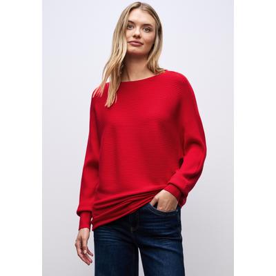Rundhalspullover STREET ONE, Damen, Gr. 40, racing rot, Stoff, 52% Viskose, 28% Polyester, 20% Polyamid, unifarben, normal normal, U-Boot-Ausschnitt, Bündchen, Pullover Rundhalspullover, aus Feinstrick