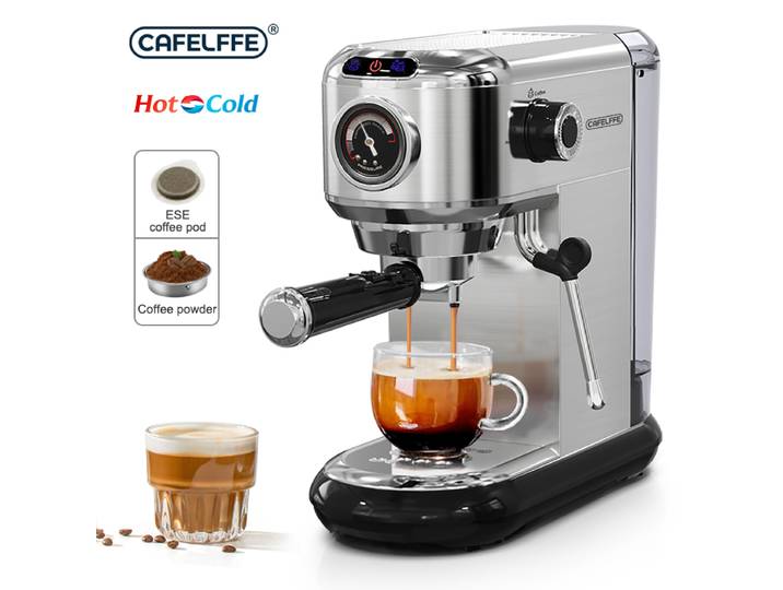 Machine à café expresso CAFELFFE Barista Pump avec mousseur à lait, machine à expresso et cappuccino 20 bars, café moulu et dosettes ESE
