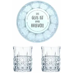 Nachtmann Whiskyglas Gravur Das Glas ist immer Halbvoll, Whiskeygläser Set, Gravur, Geschenk, Kristallglas, 345 ml, 2er Set