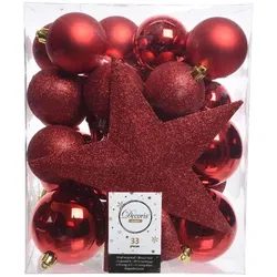 Kaemingk, Christbaumschmuck, Kunststoff Weihnachtskugeln Matt, Glitzer Mix (33x)