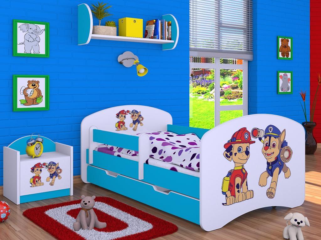 BDW, Kinderbett mit Rausfallschutz, Matratze, Schublade, Blau Superhund, 6, 190x90cm