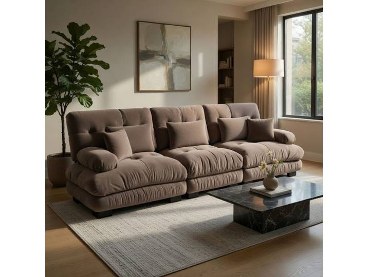 Canapé d'angle- Xylo- en chenille modulaire avec tiefensitz convertible en lit confortablement rembourré Marron