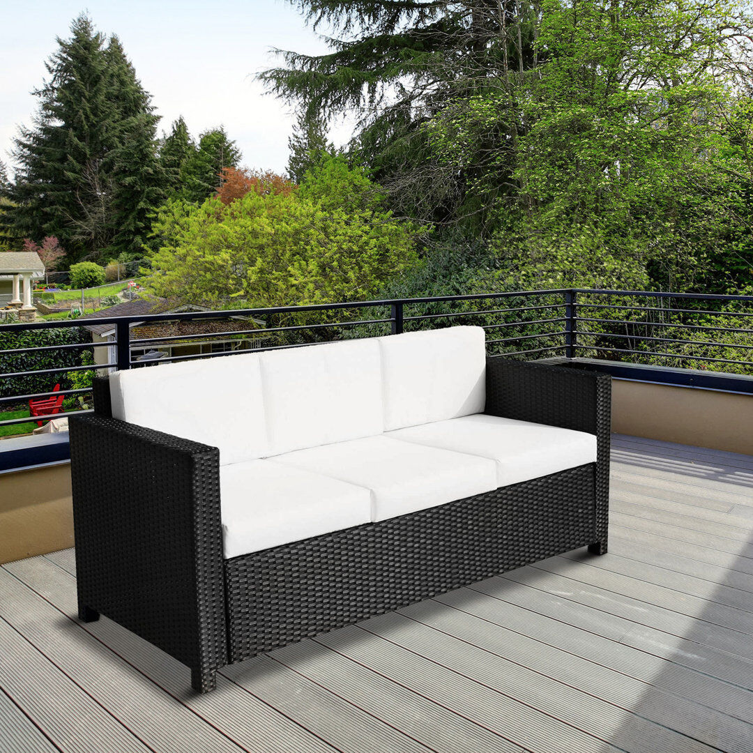Mistana Cybele Rattan Wicker 3-seater Sofa Chair Patio Furniture w/ Cushion Black 80cm H X 185cm W X 70cm D