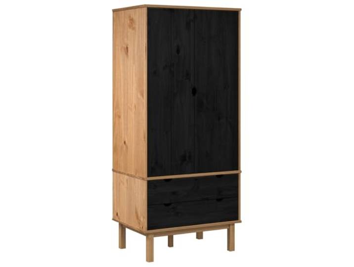 Makastle Kleiderschrank Schwarz Massivholz Kiefer 76,5x53x172 cm