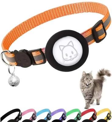 Inspire Select Reflective AirTag Cat Collar With Breakaway Buckle & Bell Waterproof Adjustable Kitten Tracker Collar orange