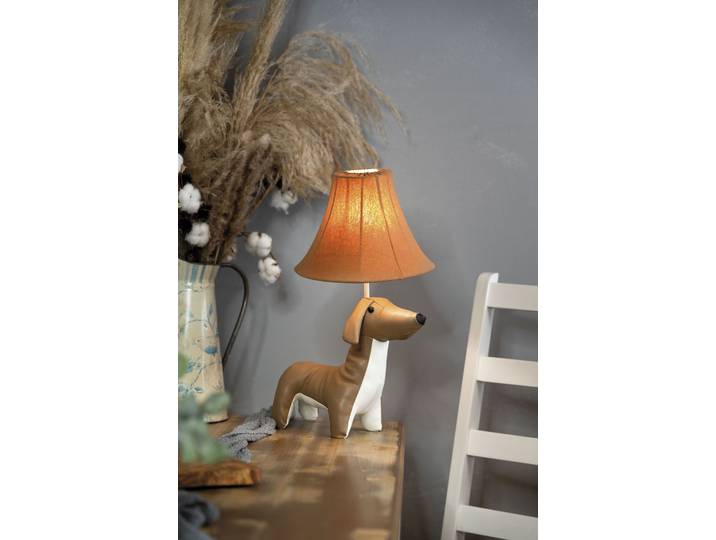 LED Tischleuchte Waldi der Dackel , braun (braun und weiß), 1, H: 26cm, 1 Stk., HAPPY LAMPS FOR SMILING EYES, Leuchten, Hochwertig, Einzigartig, Tiermotiv, LED Tischleuchte