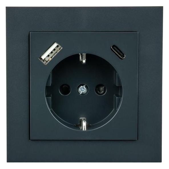 Varia Schutzkontakt-Einbausteckdose USB-C/USB-A, 25W, anthrazit (426366)