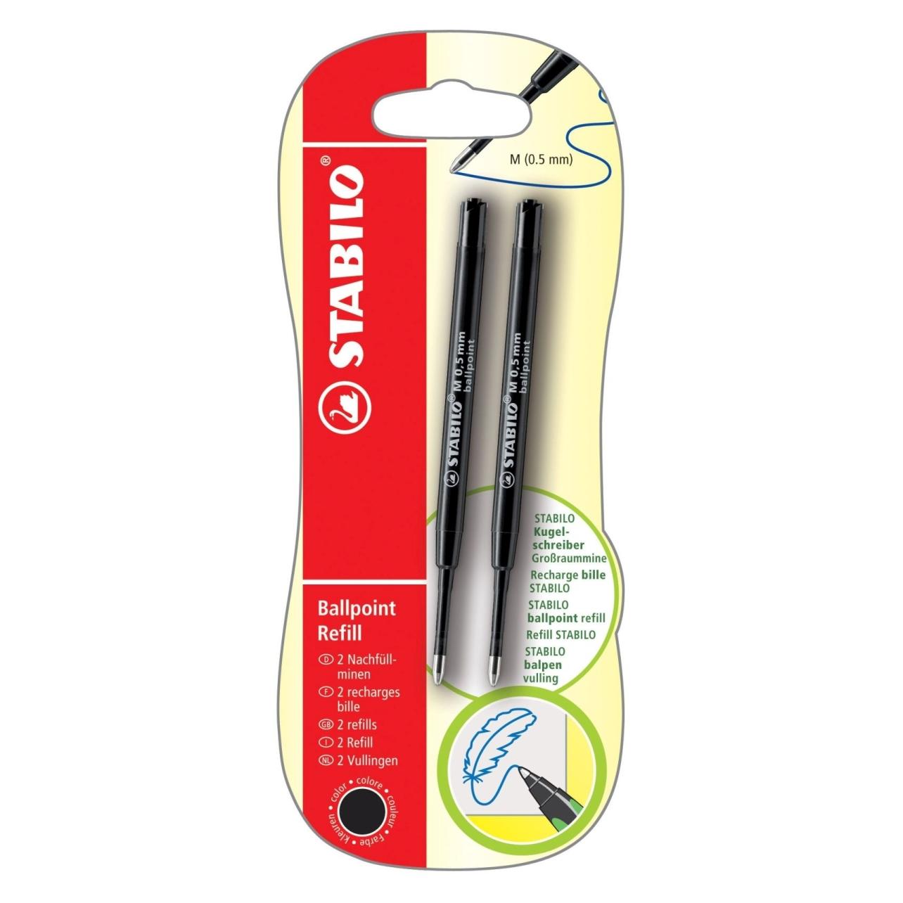 Stabilo Kugelschreibermine - Ballpoint Refill - z.B. für pointball und SMARTball - 2er Pack (Schwarz, 0.50 mm, 2 Stk.) (B-42788-10)