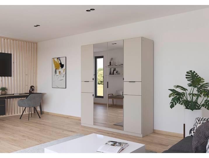 home24 Draaideurkast Ticao spiegel & softclose 181cm beige/kasjmier