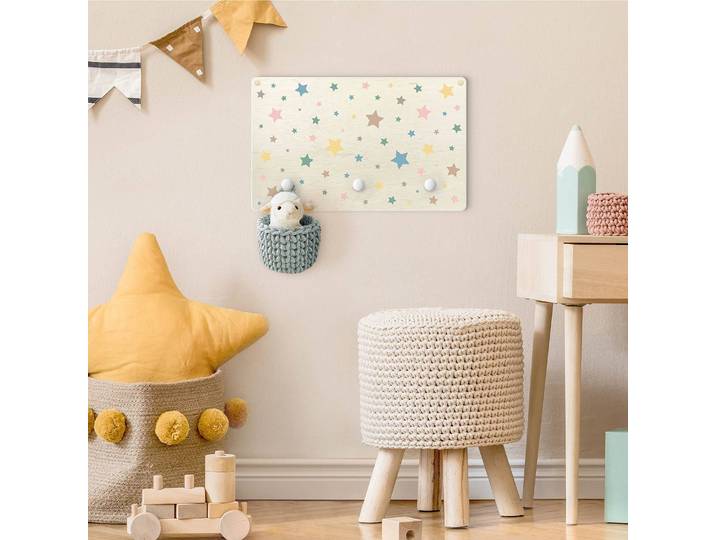 Patère enfants Étoiles multicolores 40 x 25 x 1cm Multicolore