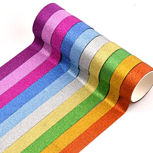Laughhe 10 rollen Glitter Washi Tape - Regenboogkleuren - Decoratieve Masking Tape voor Scrapbooking en Knutselen
