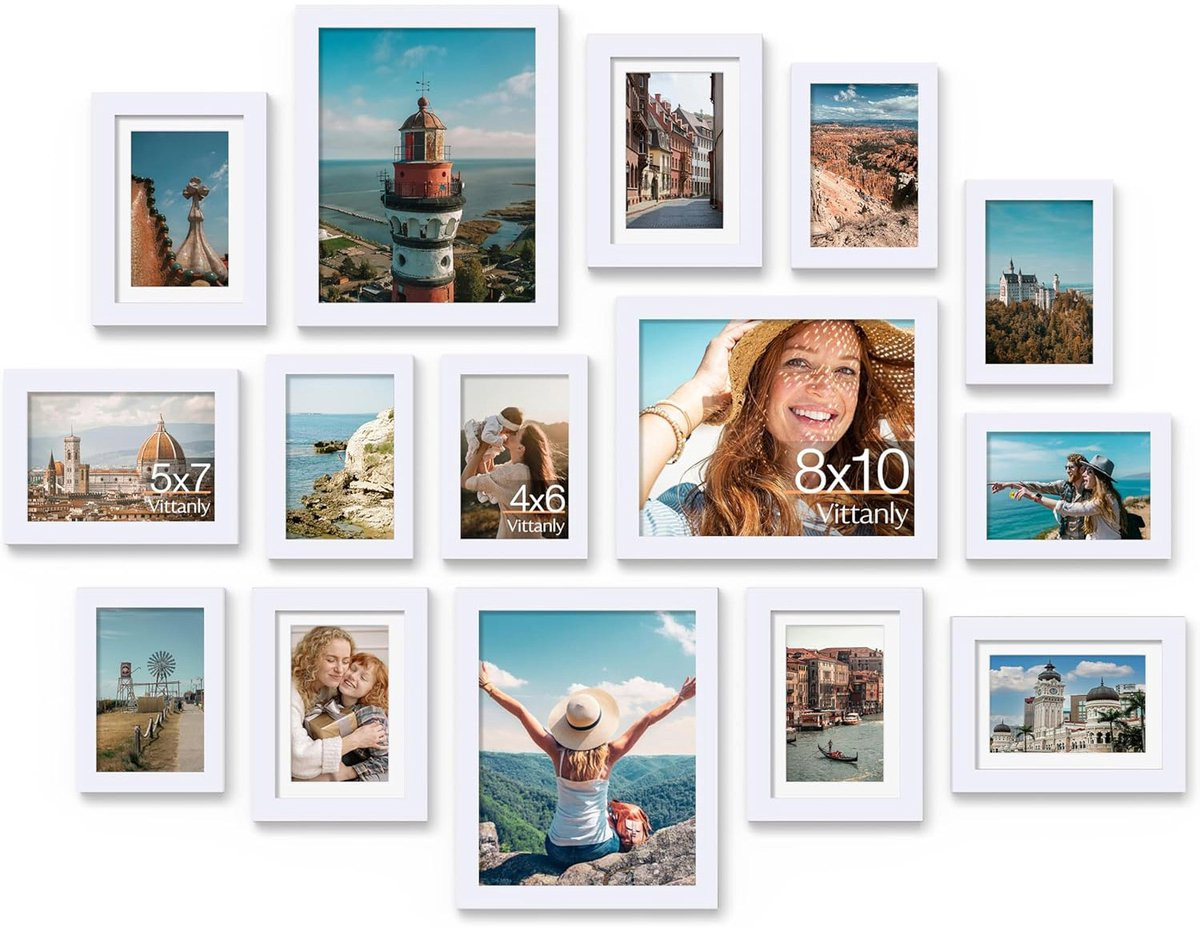 Homaxy Set van 15 Moderne Fotolijsten in Wit - Verschillende Maten