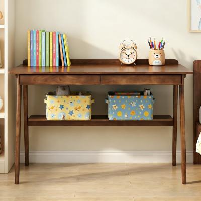 Solid Wood Mid Century Modern Desk with Drawers and Smooth Edges