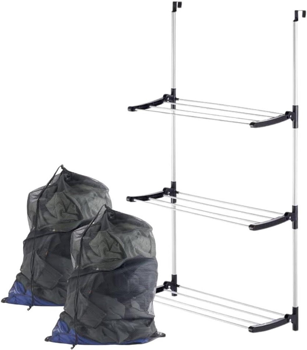 Wasrek met zakken - Hangend droogrek - Inklapbaar XL-model - Zwart