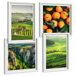 BILDER SET 4er Set - 50x50 cm & 40x60 cm Weißer Rahmen - Italienische Landschaft Orangen Natur