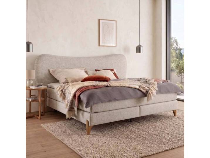 Boxspringbett Saren Webstoff 140x200cm TTF-Box Härtegrad: H3 Beige modern