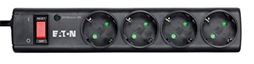 Eaton Protection Strip 4 DIN stekkerdoos met overspanningsbeveiliging, 4-voudige Schuko-stekker, zwart