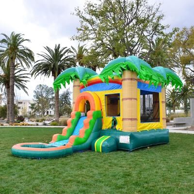 HeroKiddo Tropical Breeze Inflatable Bounce House & Water Slide Combo with Detachable Pool (No Blower Included)