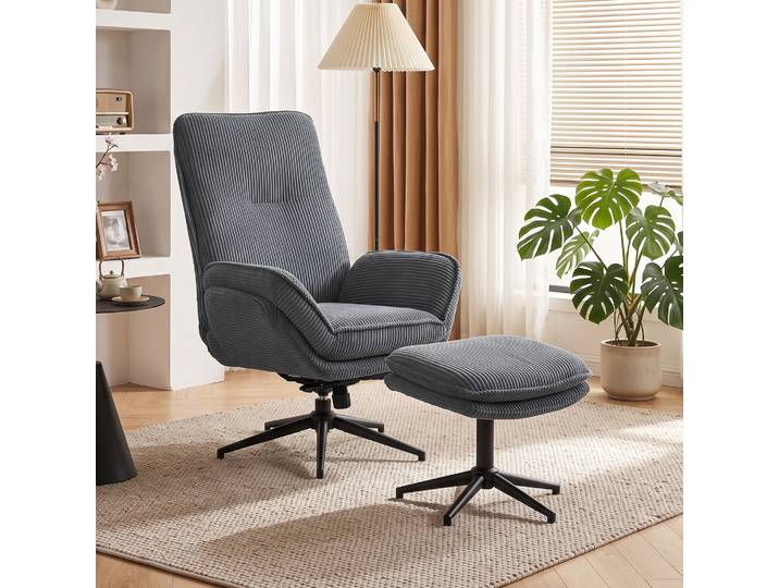 HOMCOM Fauteuil Relax 130° TV avec Pouf Acier Gris