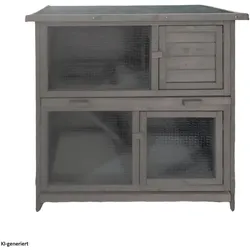 HTI-Living Hasenstall aus Holz in Grau mit aufklappbarem Dach, Gehege