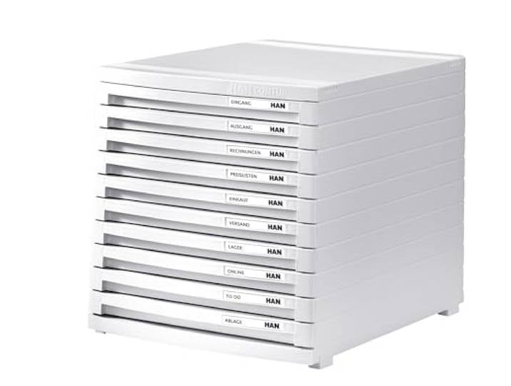 HAN Conur 1510-12 Boîte de rangement à tiroirs modulable et moderne avec 10 tiroirs fermés jusqu'au format B4 Blanc