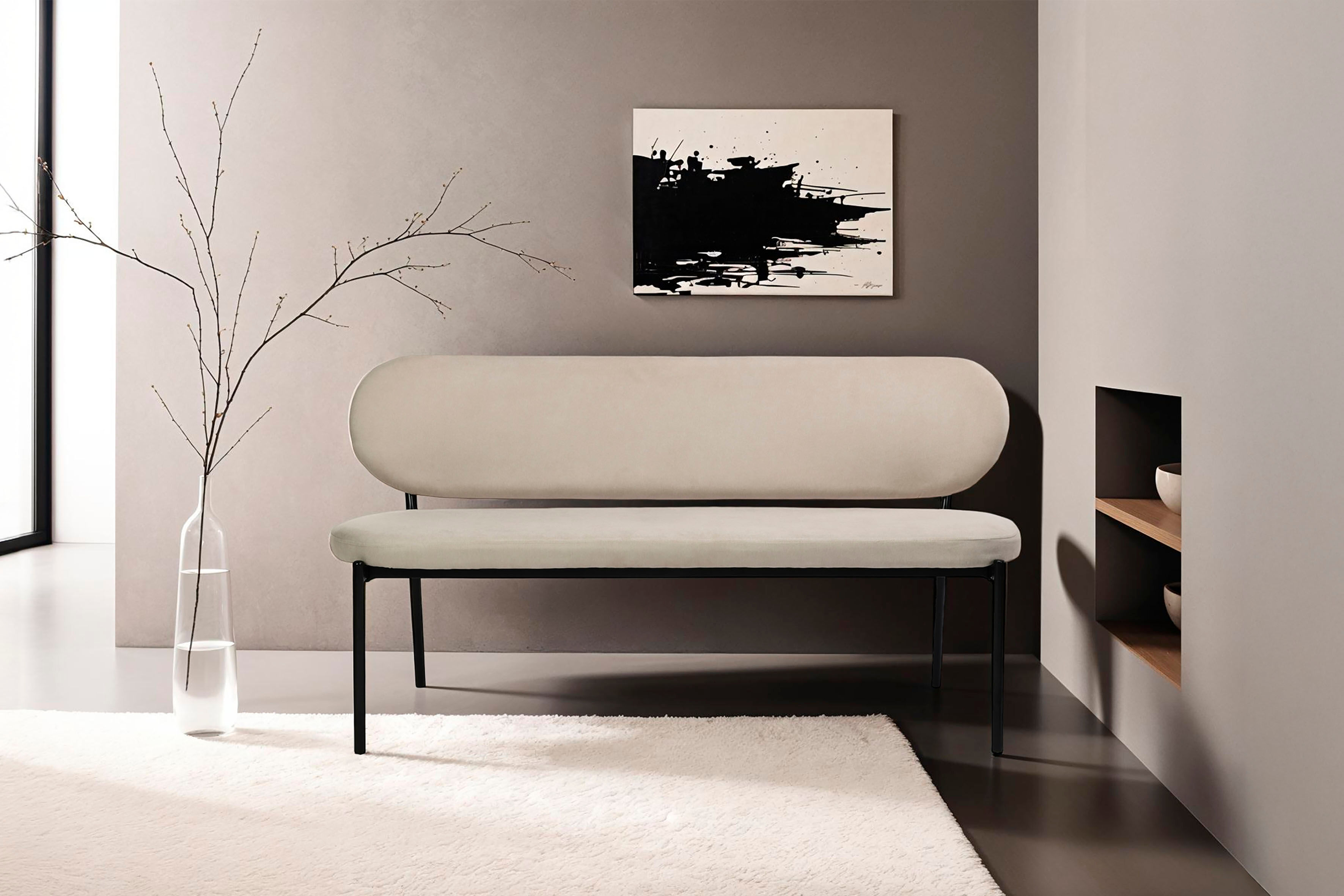Sitzbank BYLIVING "Jersey", grau (taupe), B:160cm, 100% Polyester, Sitzbänke, Sitzbank, mit Webstoff-Bezug, mit Rückenlehne, Breite 160 cm