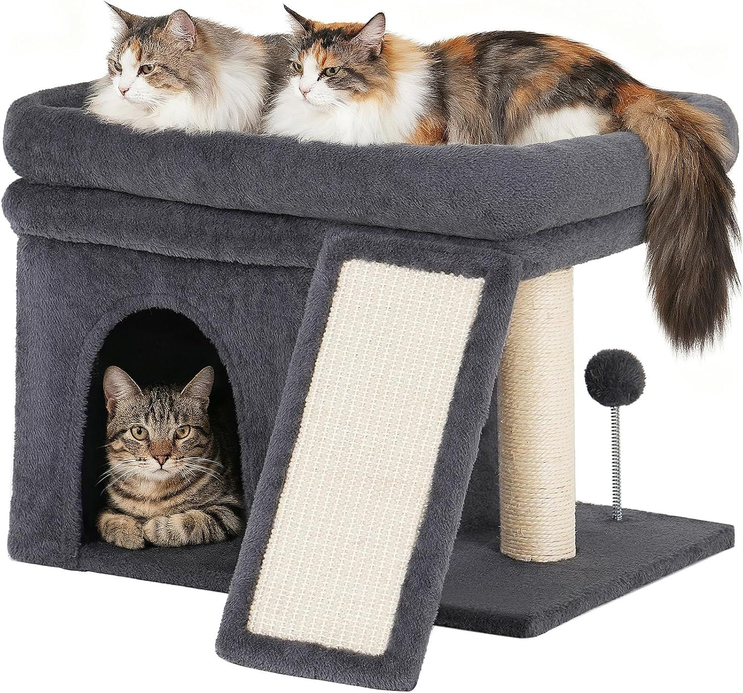 Donkergrijze kattenboom met krabpaal en zitstok voor volwassen katten, B: 50,8 cm, D: 41,9 cm