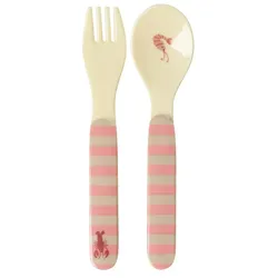 RICE Melamin Babylöffel und -gabel Ocean Print, Koralle, 14 cm