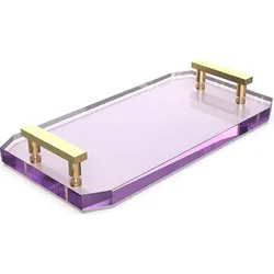 Kristall Badezimmertablett violett mit goldenen matten Griffen