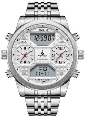 Youfap Market Waterproof Sports Watches Stainless Steel Bracelet Quartz Chronograph Fashion Luxury Watches For Men silver