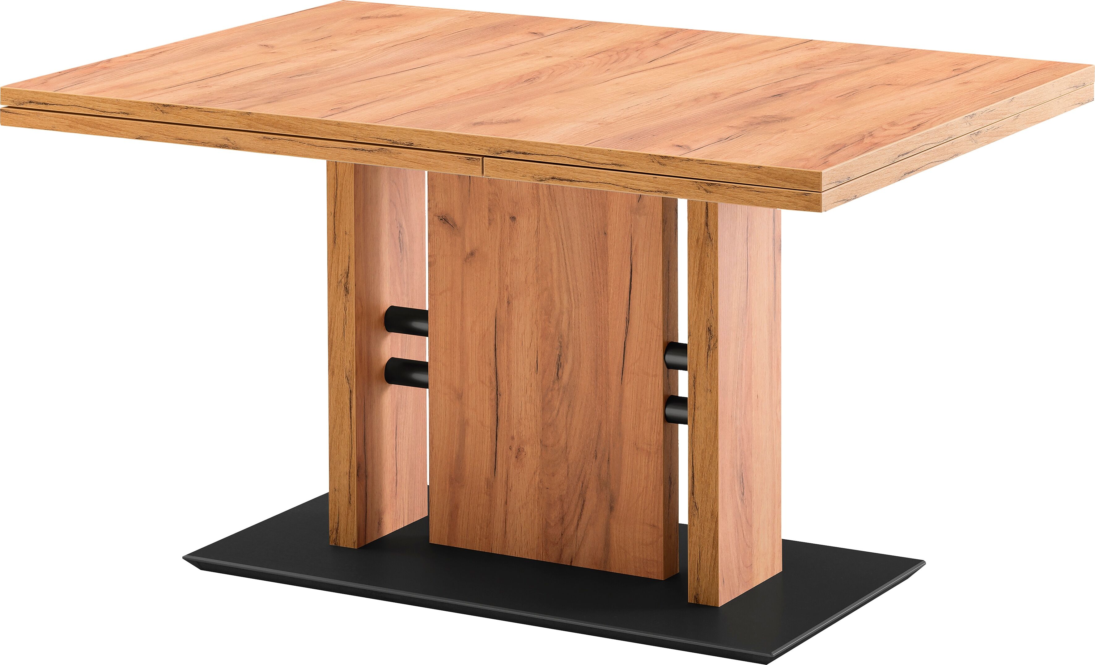 Esstisch K+W KOMFORT & WOHNEN, braun (eiche terra grau, eiche terra grau, eiche terra grau), B:130cm H:75cm T:90cm, Tische, Esstisch, schwarzes Rundrohrgestell, erweiterbar mit Schiebeplatte eiche terra grau, eiche terra grau, eiche terra grau B/H/T: 130c