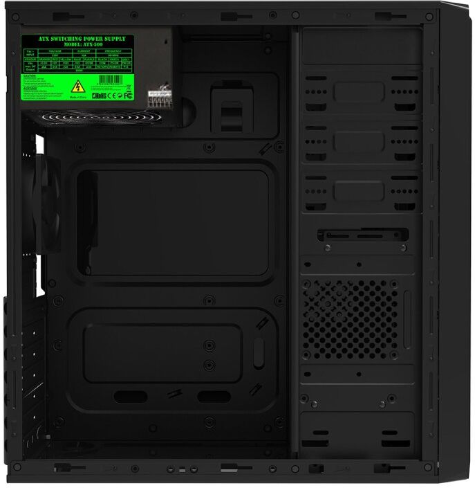 CiT Jet Stream Mid Tower PC Case with Silver Stripe 500W Power Supply - Black