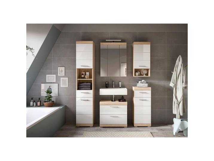 Badezimmer Lambada Eiche Dekor/Weiß B: 134 cm